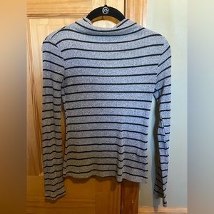 Forever 21 Grey & Black Striped Thin Fitted Turtleneck
